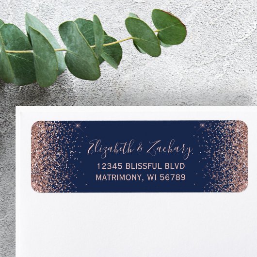 Navy Blue Rose Gold Glitzer Wedding Rücksendeadres