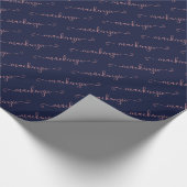 Navy Blue Rose Gold Handgeschriebener Skriptname Geschenkpapier (Ecke)