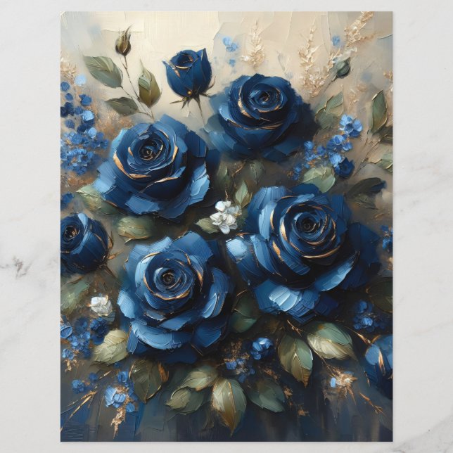 Navy Blue Rose Gold Impressionist Scrapbook Paper (Vorderseite)