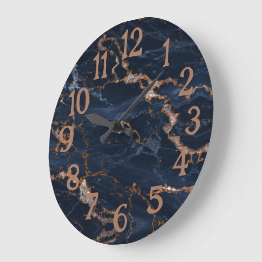 Navy Blue Rose Gold Marble Agate Große Wanduhr (Winkel)