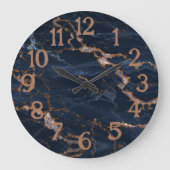 Navy Blue Rose Gold Marble Agate Große Wanduhr (Vorderseite)