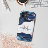 Navy Blue Rose Gold Marble Agate Personalisiert Case-Mate iPhone Hülle
