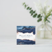 Navy Blue Rose Gold Marble Agate Personalisiert Quadratische Visitenkarte (Stehend Vorderseite)