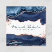 Navy Blue Rose Gold Marble Agate Personalisiert Quadratische Visitenkarte (Vorderseite)