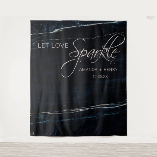 Navy Blue & Rose Gold Marmor Künstlerische Hochzei Wandteppich (Vorderseite)