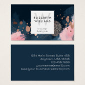 Navy Blue Rose Gold Monogram Business Card (Vorne & Hinten)
