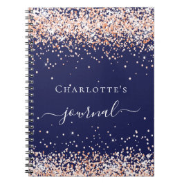 Navy Blue Rose Gold Name Script Journal Notizblock