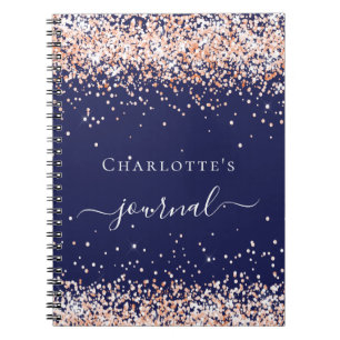 Navy Blue Rose Gold Name Script Journal Notizblock