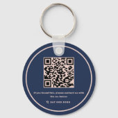 Navy Blue Rose Gold Qr Code für moderne Hauslogos Schlüsselanhänger (Rückseite)