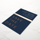Navy Blue Rose Gold Save the Date Elegant Folieneinladung (Gedreht)