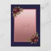 Navy Blue Rose Gold Script Burgundy floral wedding Begleitkarte (Rückseite)