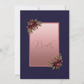 Navy Blue Rose Gold Script Burgundy floral wedding Einladung (Rückseite)