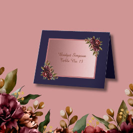 Navy Blue Rose Gold script  pink Floral Guest Card Dankeskarte