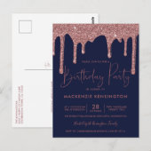 Navy Blue Rose Gold Sparkle Glitzer Tropfen Geburt Postkarte (Vorne/Hinten)