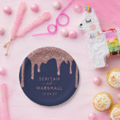 Navy Blue Rose Gold Sparkle Glitzer Tropfen Hochze Pappteller (Party)