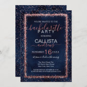 Navy Blue Rose Gold Sprinkle Confetti Bachelorette Einladung (Vorne/Hinten)