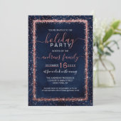 Navy Blue Rose Gold Sprinkled Confetti Weihnachten Einladung (Stehend Vorderseite)