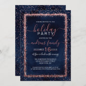 Navy Blue Rose Gold Sprinkled Confetti Weihnachten Einladung (Vorne/Hinten)