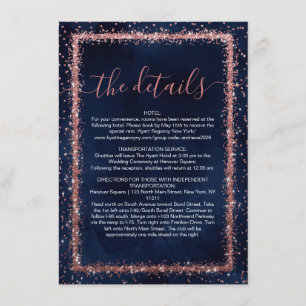 Navy Blue Rose Gold Sprinkler Confetti Details Begleitkarte