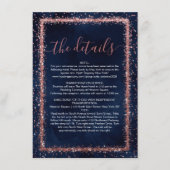 Navy Blue Rose Gold Sprinkler Confetti Details Begleitkarte (Vorderseite)