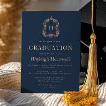 Navy Blue Rose Gold Wappen Graduation Party