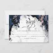 Navy Blue Rose Gold Watercolor Geode RSVP Card Karte (Vorderseite)