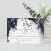 Navy Blue Rose Gold Watercolor Geode RSVP Card Karte (Stehend Vorderseite)