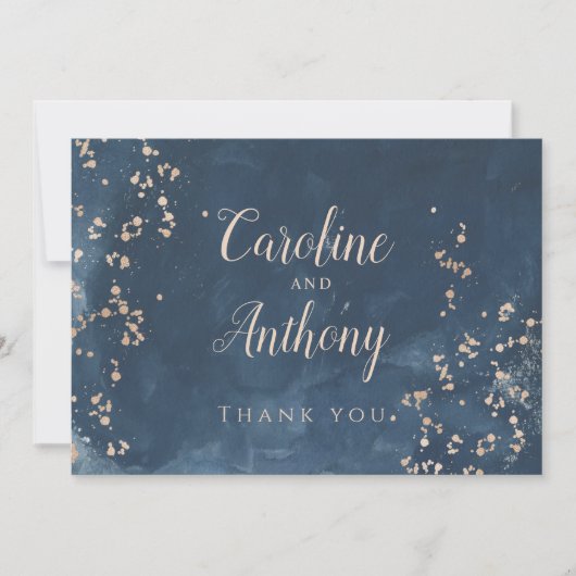 Navy Blue Rose gold Wedding Danke Einladung (Vorderseite)