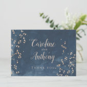 Navy Blue Rose gold Wedding Danke Einladung (Stehend Vorderseite)