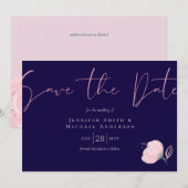 Navy Blue Rose Gold Wedding rettet das Datumsbudge (Vorne/Hinten)