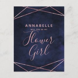 Navy Blue & Rose Gold werden Sie mein Blumenmädche Einladung