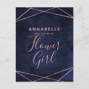 Navy Blue & Rose Gold werden Sie mein Blumenmädche Einladung