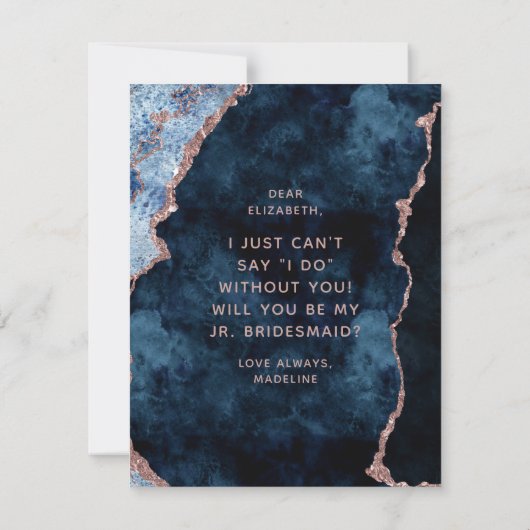 Navy Blue Rose Gold werden Sie mein Jr. Bridesmaid Einladung (Rückseite)