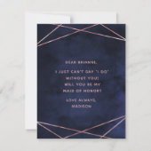 Navy Blue & Rose Gold werden Sie meine Trauzeugin Einladung (Rückseite)