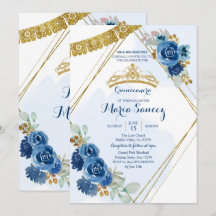 Navy Blue Rose Mis Quince Einladung