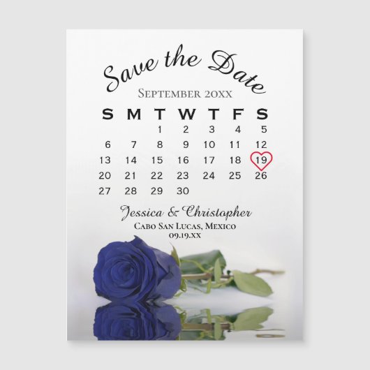 Navy Blue Rose Save the Date Calendar Magnet (Vorderseite)