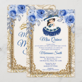 Navy Blue Rose und Gold Quinceñera Einladung