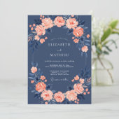 Navy Blue Rose Wedding Einladung (Stehend Vorderseite)