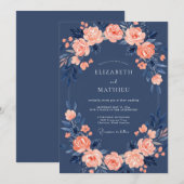 Navy Blue Rose Wedding Einladung (Vorne/Hinten)