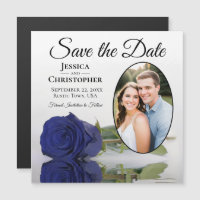 Navy Blue Rose Wedding Save the Date Foto Magnet