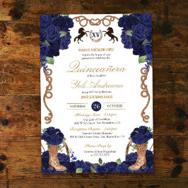 Navy Blue Rose Western Charro Quinceañera Einladung