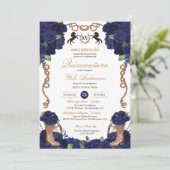 Navy Blue Rose Western Charro Quinceañera Einladung (Stehend Vorderseite)