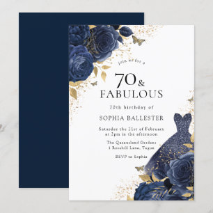Navy Blue Rosen & Dress Gold 70 & Fabulous 70. Einladung