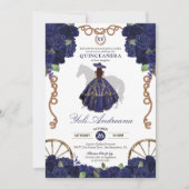 Navy Blue Rosen Floral Country Western Quinceanera Einladung (Vorderseite)