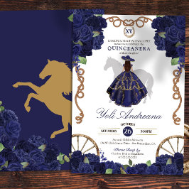 Navy Blue Rosen Floral Country Western Quinceanera Einladung