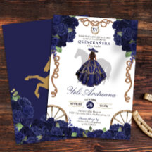 Navy Blue Rosen Floral Country Western Quinceanera