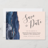 Navy Blue Rosen Gold Agate Blush Save the Date Car Einladung (Vorderseite)