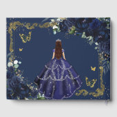 Navy Blue Roses Floral Princess Gold Quinceanera  Gästebuch (Rückseite)