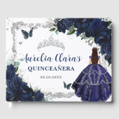 Navy Blue Roses Floral Princess Quinceañera 15 16 Gästebuch (Vorderseite)
