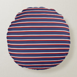 Navy Blue Rot Streifen Modernes, stilvolles Muster Rundes Kissen